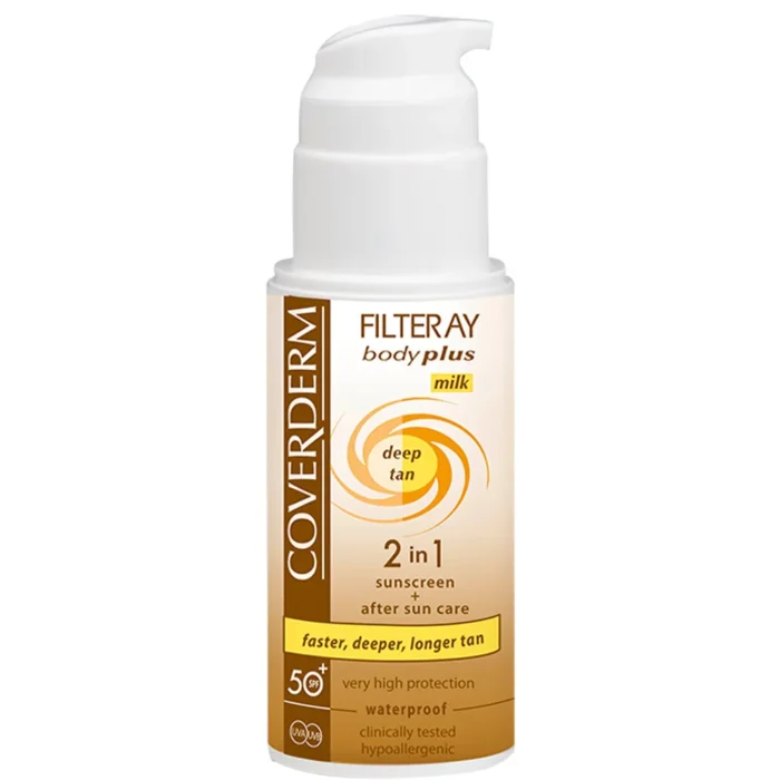 COVERDERM Filteray Deep tan milk SPF 50+/Pienelis greitesniam įdegiui 100ml