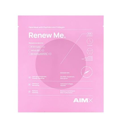 aimx | greito poveikio „anti aging“ lakštinė veido kaukė su peptidais ir kolagenu „renew me“ 25ml