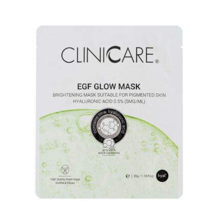 clinicare | egf glow mask spindesio suteikianti kaukė 35gegf glow mask. intensyvaus poveikio raminanti bei jauninanti kaukė prieš pigmentaciją. suteikia stiprų bei ilgalaikį raminantį, antipigmentacinį, priešraukšlinį poveikį.